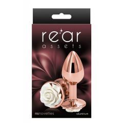   Rear Assets Rose - malé anální dildo s bílou růží (rosegold)