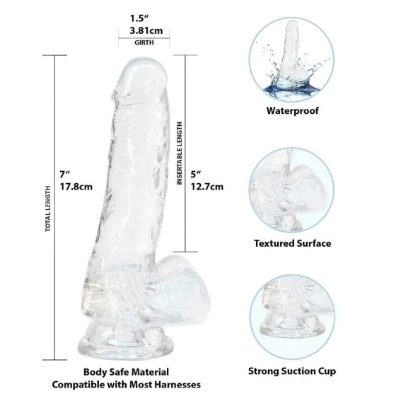 Addiction Crystal - přísavkový dildo (průhledný) - 18 cm