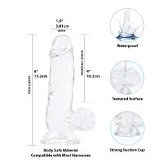   Addiction Crystal - přísavkový, varlatový dildo (průhledný) - 15 cm