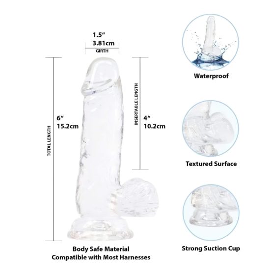 Addiction Crystal - přísavkový, varlatový dildo (průhledný) - 15 cm