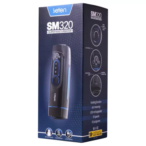 Leten SM320 - masturbátor s hlasem, pohybem a ohřevem - černý