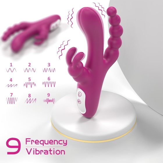 Sex HD Joker - dobíjecí, vodotěsný tříramenný vibrátor (fialový)