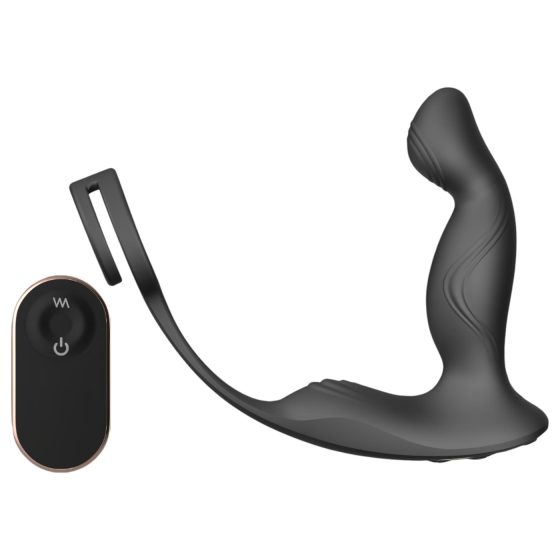 Sex HD Virgil - vibrační anální kolík s kroužky na penis a varlata (černý)
