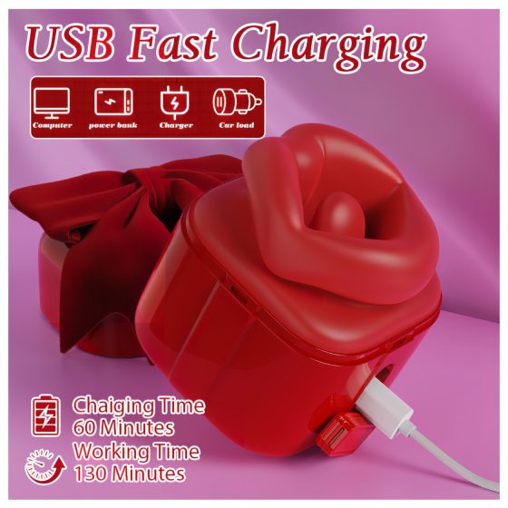 SEX HD Lovely Kiss - vibrátor s lízáním a sáním - červený