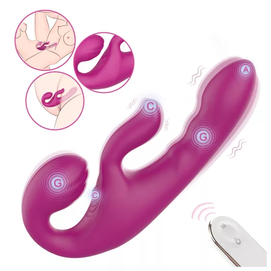 SEX HD Co-op Bliss - připínací vibrátor s klitoriálním ramenem - fialový