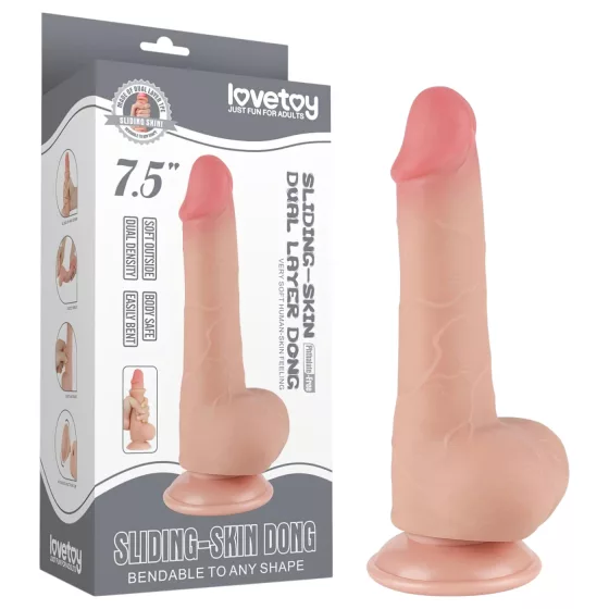 Sliding-Skin - dvouvrstvé dildo s přísavkou - 19,5 cm (tělová barva)