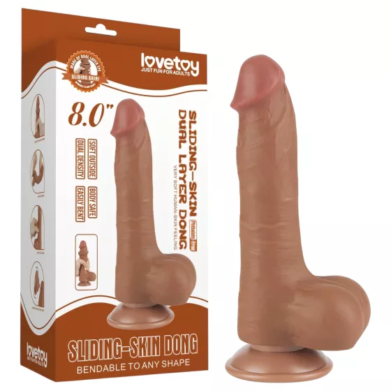 Lovetoy - realistický dildo s varlaty - dvojitá vrstva - 20,8 cm - tmavá tělová