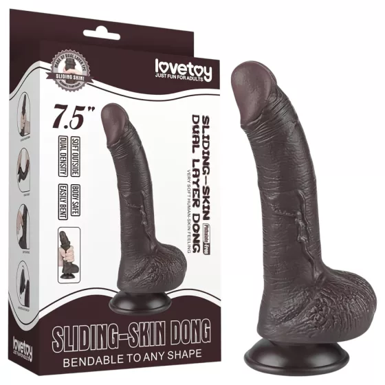 Sliding-Skin - dvouvrstvé dildo s přísavkou - 19,5 cm (hnědé)