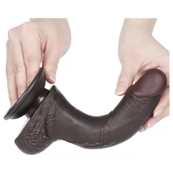 Sliding-Skin - dvouvrstvé dildo s přísavkou - 19,5 cm (hnědé)
