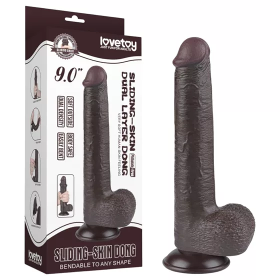 Sliding-Skin - přísavkový dvouvrstvý dildo - 20,8 cm (hnědý)