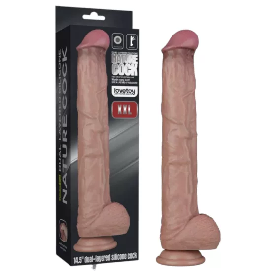 Lovetoy - oboustranný XXL dildo - 36,5 cm - tělová barva