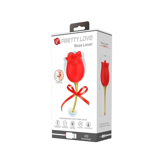 Pretty Love Rose Lover – jazýčkový 2v1 klitorální vibrátor (červený)