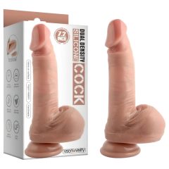  Dual Density – realistické dildo s přísavkou a varlaty - 18 cm (přírodní)