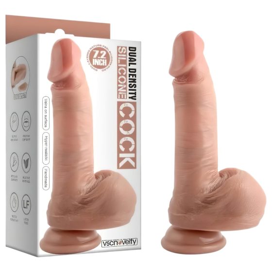 Dual Density – realistické dildo s přísavkou a varlaty - 18 cm (přírodní)