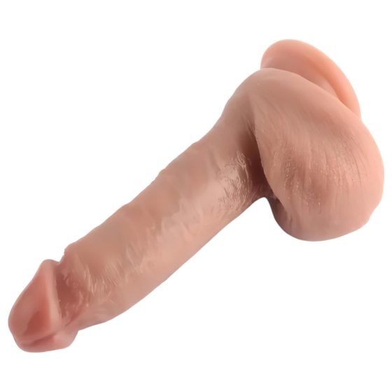 Dual Density – realistické dildo s přísavkou a varlaty - 18 cm (přírodní)