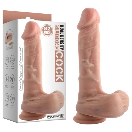 Dvojitá hustota - přísavkový, realistický dildo s varlaty - 20 cm (přírodní)