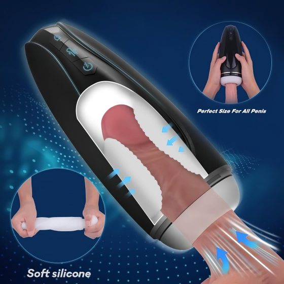 Sex HD Hawk - akumulátorový, vibrační-odsávací masturbátor (černobílý)