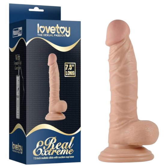 Lovetoy Real Extreme - přísavný dilda s varlaty a G-bodem - 19 cm (přírodní)