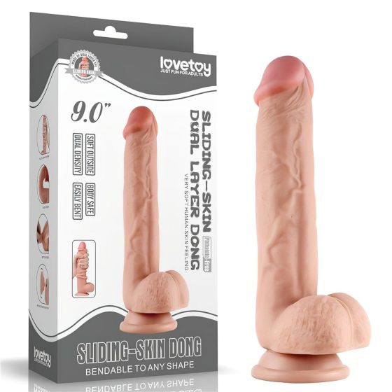 Lovetoy Sliding-Skin - dvouvrstvé přísavné dildo - 23 cm (přírodní)