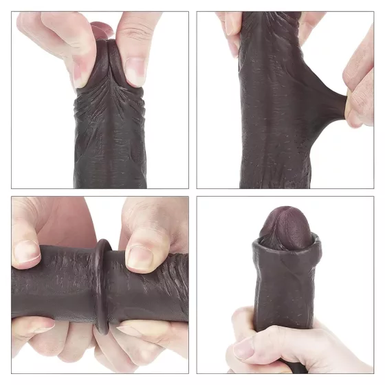 Lovetoy Sliding-Skin - dvouvrstvé dildo - 18 cm (hnědé)