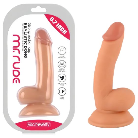 Mr. Rude - připínací dildo s varlaty - 18 cm (přírodní)