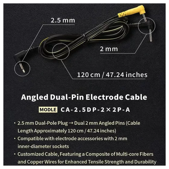 DG-LAB - elektrodový kabel s pravoúhlými kolíky 2 mm (černý)