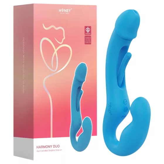 Honey Play Box Harmony Duo - Appem řízený nasazovací lízací vibrátor (modrý)