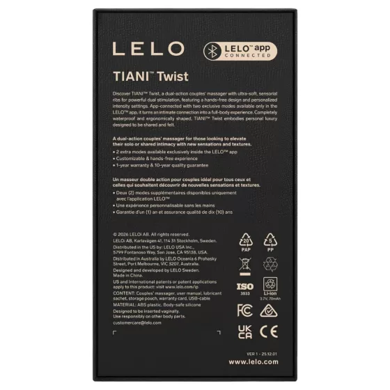 LELO Tiani Twist - chytrý párový vibrátor (fialová)