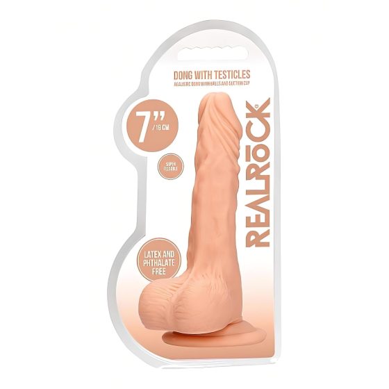 RealRock Dong 7 - realistický dildo s varlaty (17 cm) - přírodní