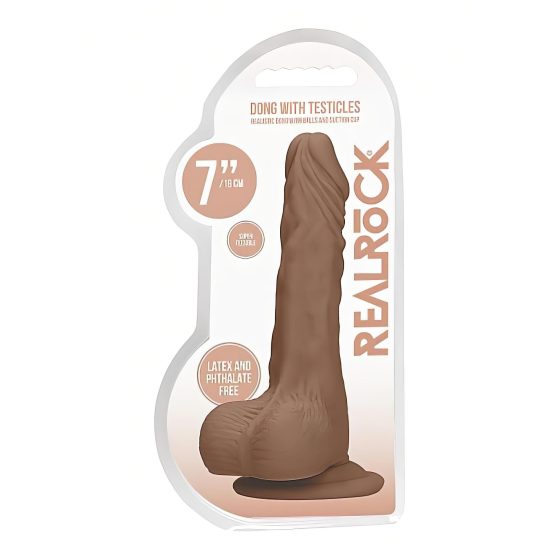 RealRock Dong 7 - realistický dildo s varlaty (17 cm) - tmavě přírodní