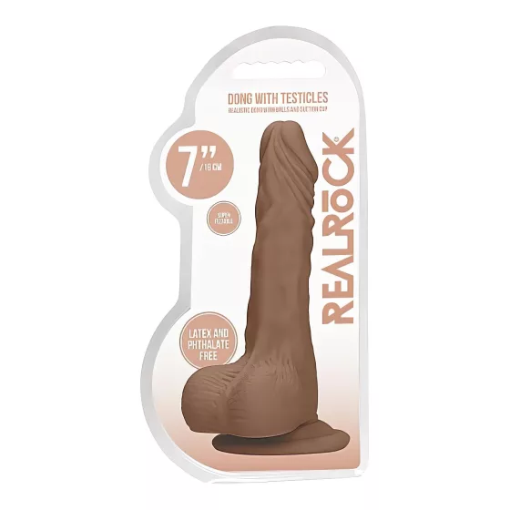 RealRock - realistické dildo s varlaty - 17 cm - tmavá tělová barva