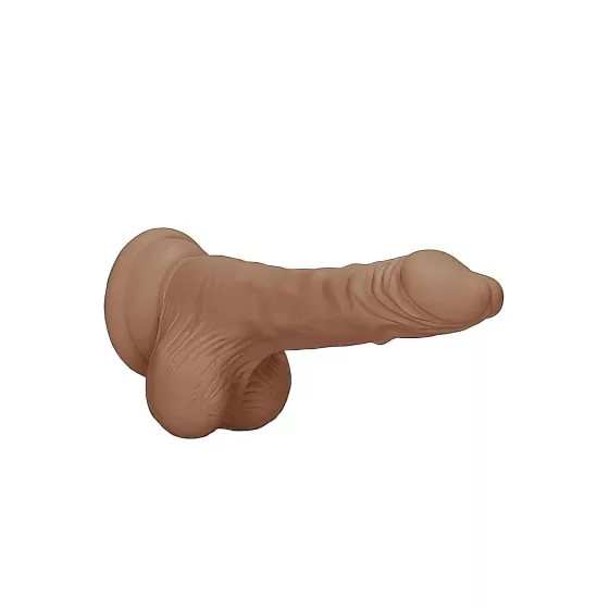 RealRock - realistické dildo s varlaty - 17 cm - tmavá tělová barva