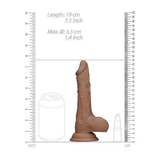 RealRock - realistické dildo s varlaty - 17 cm - tmavá tělová barva