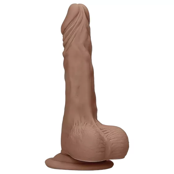 RealRock - realistické dildo s varlaty - 17 cm - tmavá tělová barva