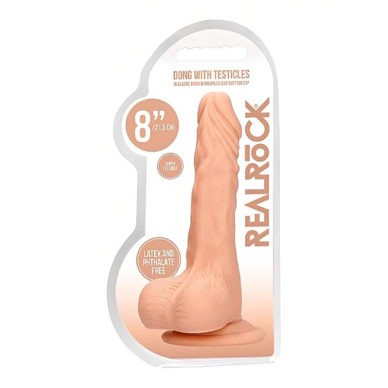 RealRock Dong 8 - realistický, varlatý dildo (20 cm) - přírodní