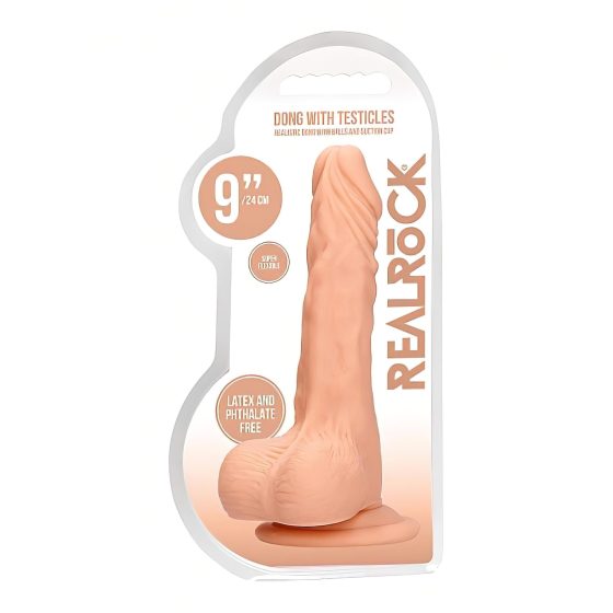 / RealRock Dong 9 - realistické dildo s varlaty (23 cm) - přírodní