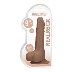   / RealRock Dong 9 - realistické dildo s varlaty (23 cm) - tmavý přírodní