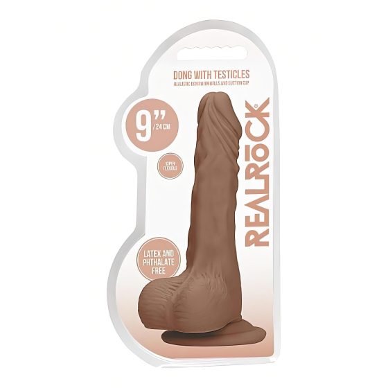 / RealRock Dong 9 - realistické dildo s varlaty (23 cm) - tmavý přírodní