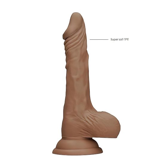 / RealRock Dong 9 - realistické dildo s varlaty (23 cm) - tmavý přírodní