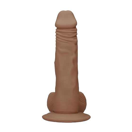 / RealRock Dong 9 - realistické dildo s varlaty (23 cm) - tmavý přírodní