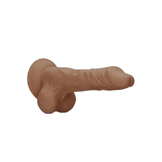 / RealRock Dong 9 - realistické dildo s varlaty (23 cm) - tmavý přírodní