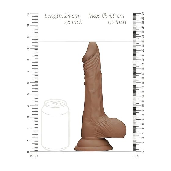 / RealRock Dong 9 - realistické dildo s varlaty (23 cm) - tmavý přírodní