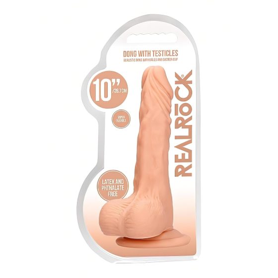 RealRock Dong 10 - realistický dildo s varlaty (25 cm) - přírodní