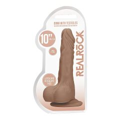   RealRock Dong 10 - realistický dildo s varlaty (25 cm) - tmavá přírodní barva