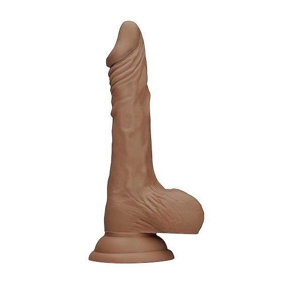 RealRock Dong 10 - realistický dildo s varlaty (25 cm) - tmavá přírodní barva