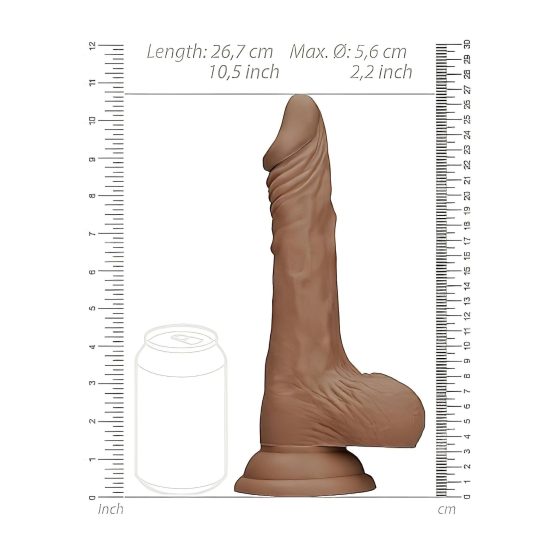 RealRock Dong 10 - realistický dildo s varlaty (25 cm) - tmavá přírodní barva