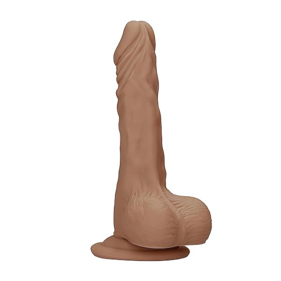 RealRock Dong 10 - realistický dildo s varlaty (25 cm) - tmavá přírodní barva