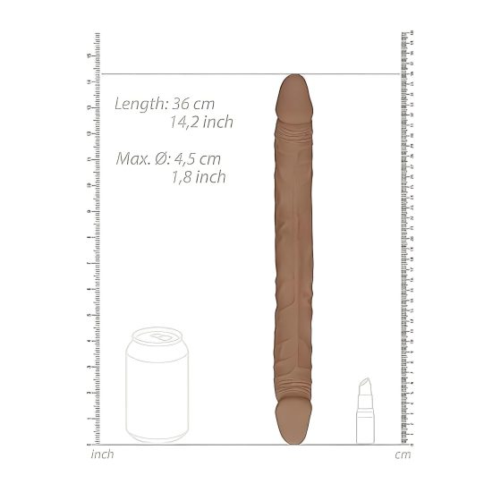RealRock Double Dong 14 - dvojitý dildo (36cm) - tmavě přírodní