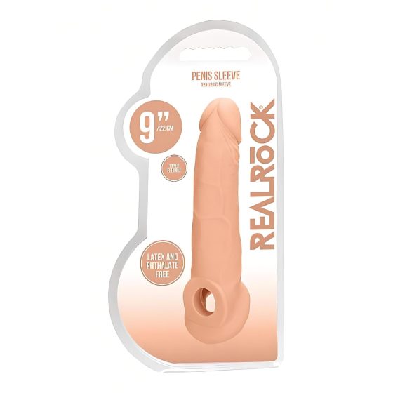 RealRock Penis Sleeve 9 - návlek na penis (21,5 cm) - přírodní