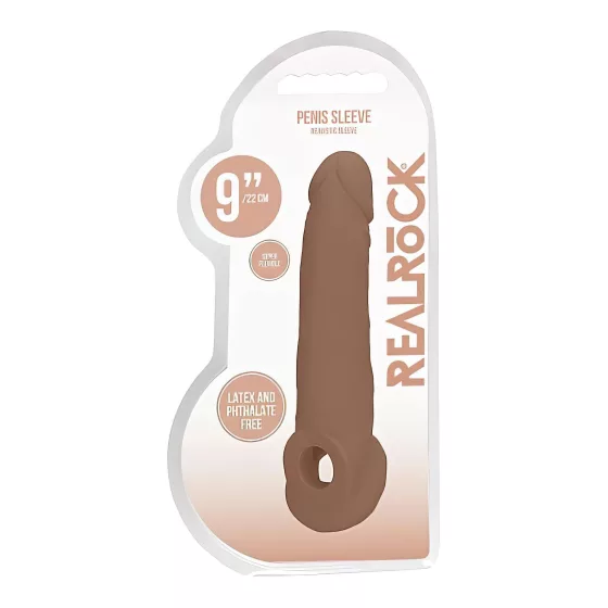 RealRock - návlek na penis - 21,5 cm - tmavá tělová barva